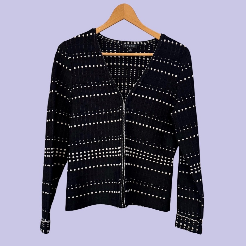 Etcetera Black w/White Dots Wmns V-Neck Classy Cardigan M Business Casual Office